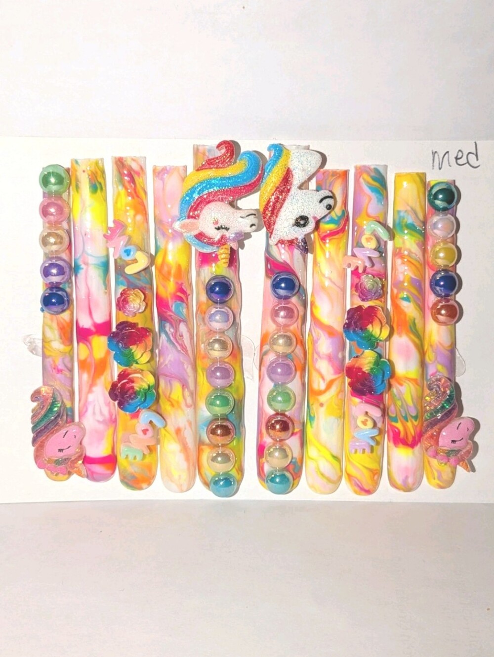 Hand Crafted Multicolor Unicorn 6Xl Press-On Nails with Rainbow Accents Sz Mediu - Picture 12 of 17